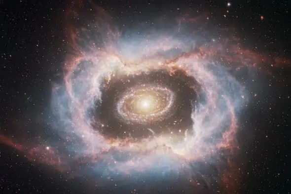 Spiral Galaxy Surrounded by Nebula Ring in Deep Outer Space