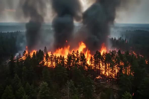 Raging Forest Fire Engulfs Pine Trees Dramatic Footage