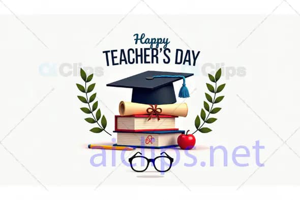 Happy Teacher's Day Card with Books and Graduation Cap