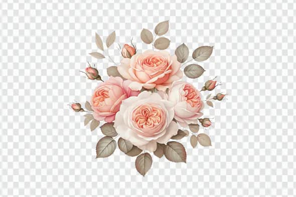 Blush Peach Rose Cluster with Buds PNG