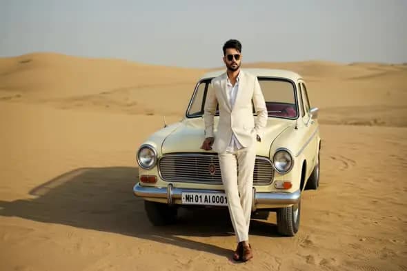 Desert man with classic car