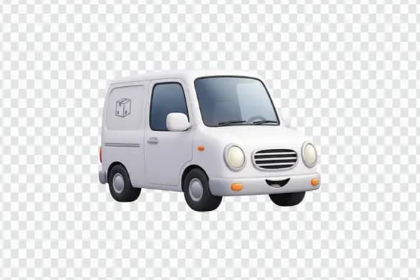 Smiling White Commercial Delivery Van Cartoon Clipart PNG