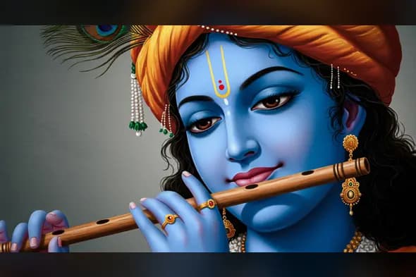 Lord Krishna Playing Flute Close-Up Portrait