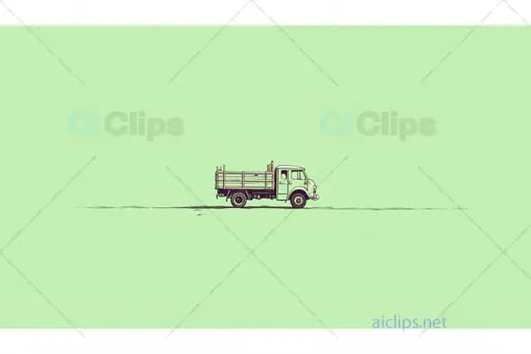 Minimalist Vintage Truck on Green Background