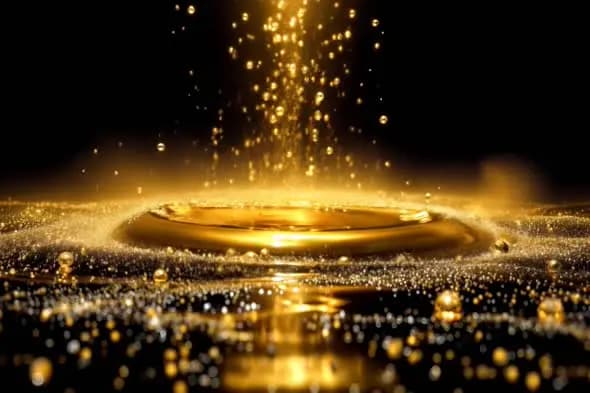 Luxurious Golden Liquid Splash with Rising Particles