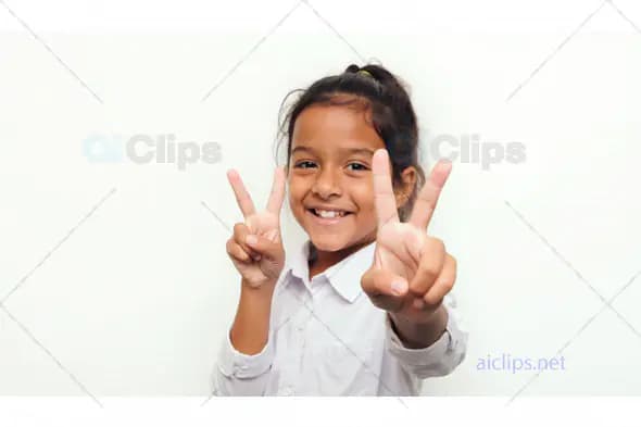 Smiling School Girl with Peace Sign