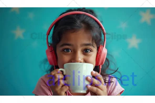 Girl with Red Headphones and White Mug