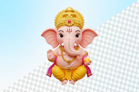 Adorable elephant headed deity with golden crown sitting