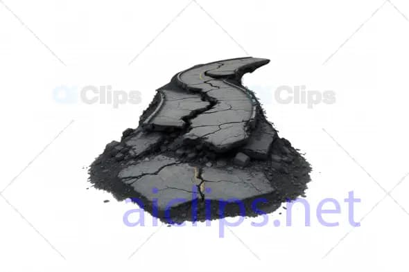 3D Cracked and Curved Asphalt Road Segment