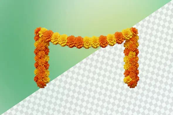 Vibrant marigold flower garland in orange and yellow