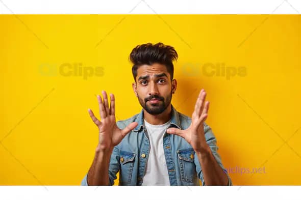 Surprised Man Gesturing on Yellow Background