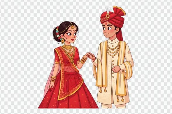 Charming Indian Bride and Groom Holding Hands Clipart