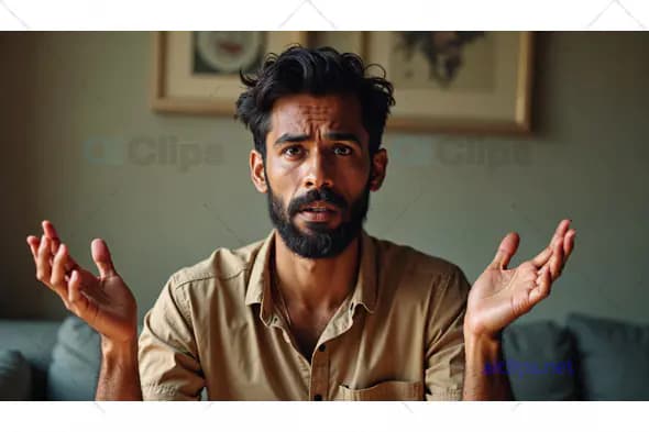 Confused Man with Raised Hands