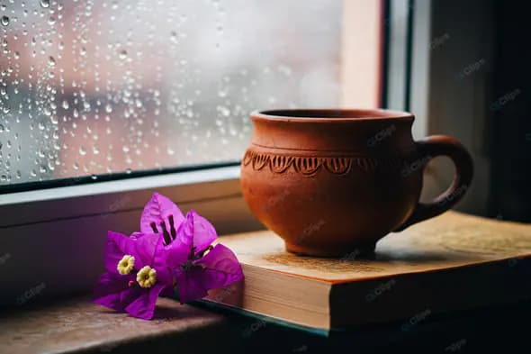 Monsoon Serenity: Clay Cup and Bougainvillea