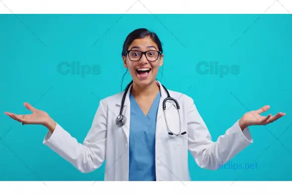 Excited Female Doctor in Medical Attire