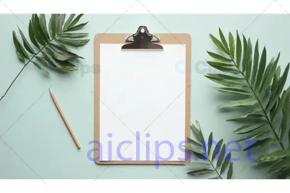 Clipboard with Blank Paper and Green Leaves