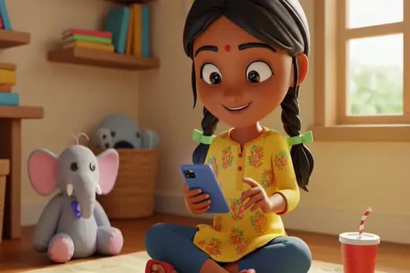 Animated Indian Girl with Smartphone