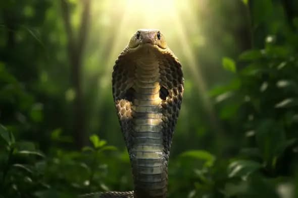 Cobra in Sunlit Forest