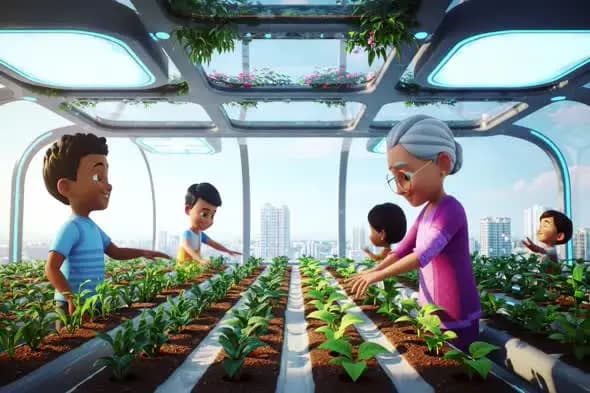 Futuristic Rooftop Garden Learning Experience in 3D Animation