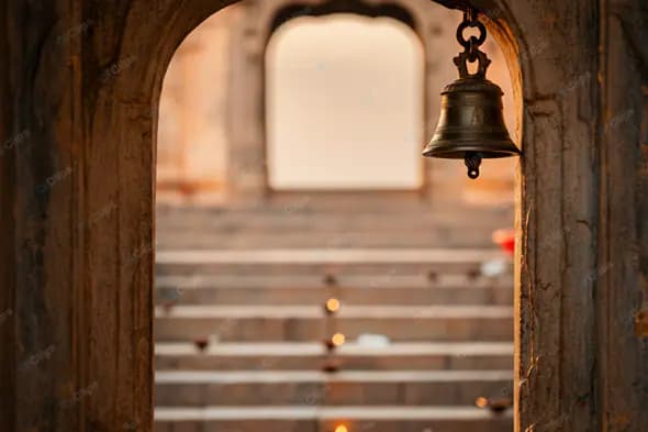 Ancient Bell in Stone Archway