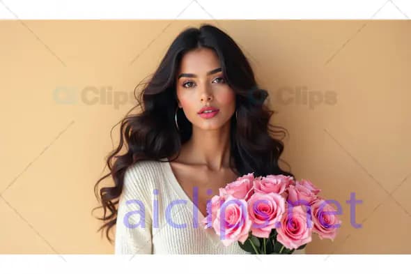 Woman Holding Pink Roses