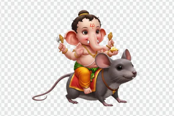 Baby Ganesha Riding Mouse Companion PNG Clipart