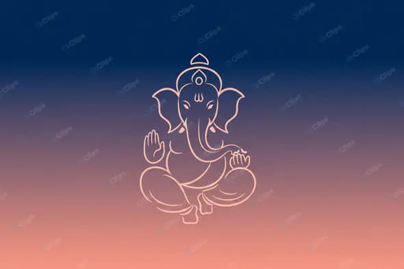 Ethereal Ganesha Line Art on Sunset Gradient