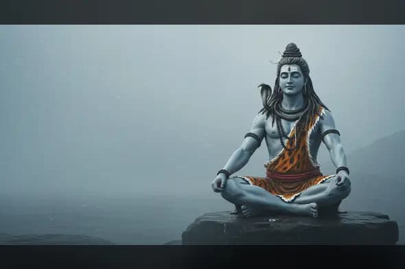 Lord Shiva in Meditation Pose on Misty Mountain