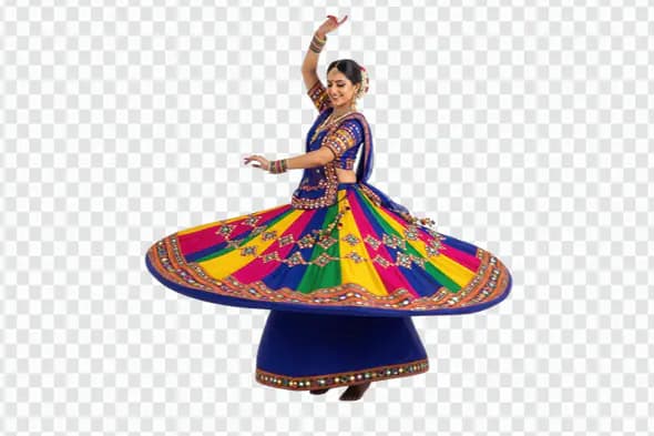 Graceful Garba Dancer Spinning Vibrant Traditional Lehenga