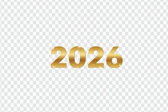 Sparkling Gold 2026 New Year Typography Clipart PNG