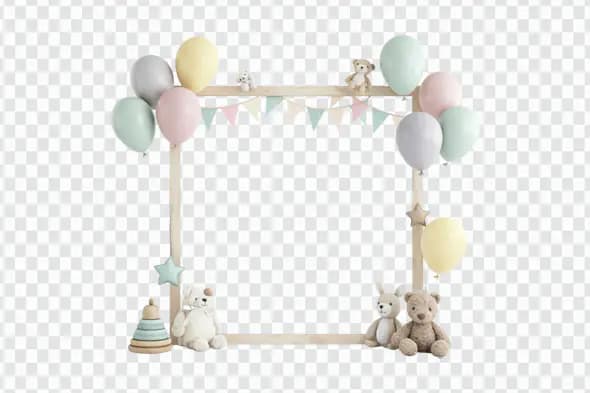 Pastel Baby Shower Frame with Toys PNG