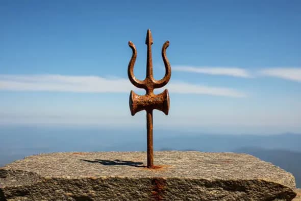Sacred Trishul Planted on Mountain Cliff
