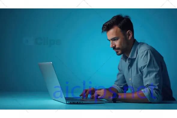 Focused Man Working on Laptop