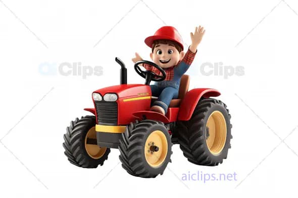 3D Farmer Boy on Red Tractor