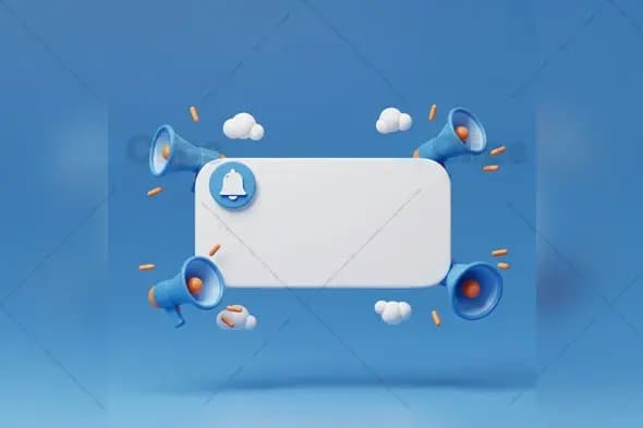 3D Notification Banner with Megaphones and Cloud Icons
