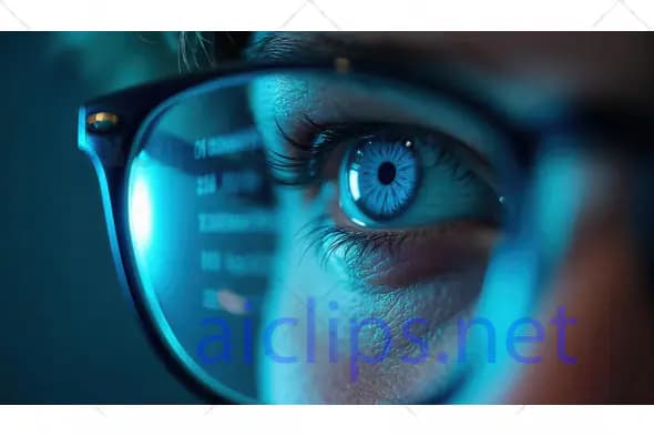 Close-Up of Eye with Glasses Reflecting Digital Screen