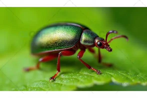 Metallic Green Beetle on Leaf