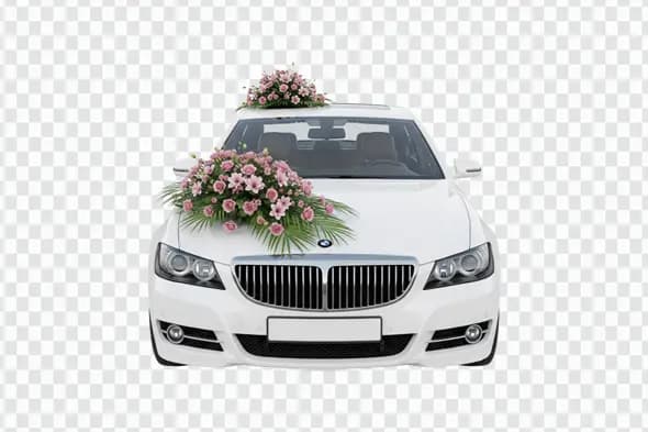 Decorated White Luxury Wedding Car with Flowers Clipart
