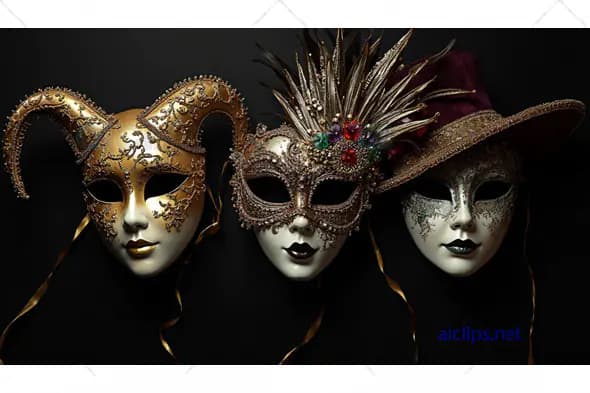 Elegant Venetian Masquerade Masks Trio