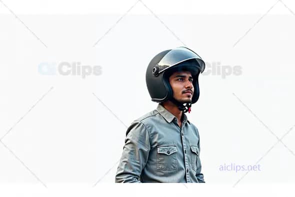 Man in Open-Face Motorcycle Helmet