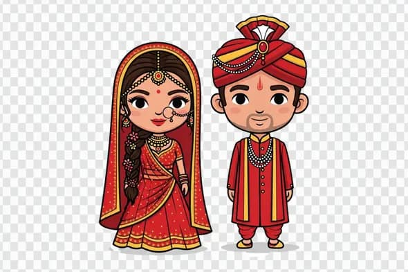 Adorable Indian Bride and Groom Wedding Clipart PNG