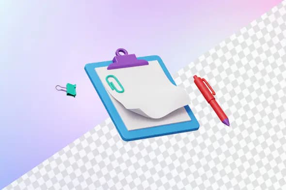 Colorful clipboard with pen and binder clip set