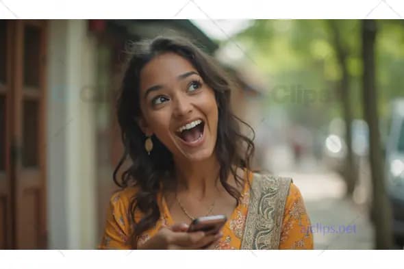Excited Woman with Smartphone