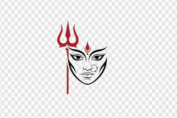 Stylized Goddess Durga Face with Trishul PNG