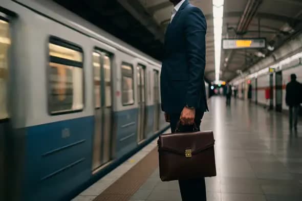 Indian Businessman Waiting for Metro with Briefcase