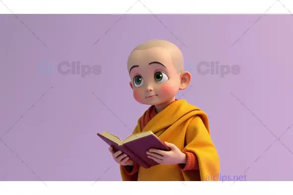 Innocent Young Monk with Book