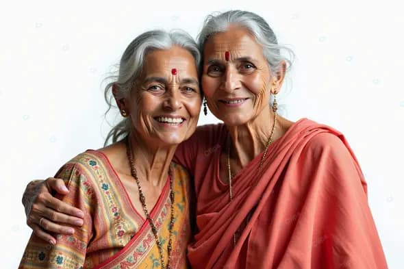 Joyful Senior Indian Women in Traditional Attire
