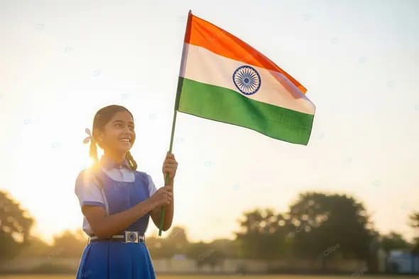 Patriotic Schoolgirl Holding Indian Tricolor