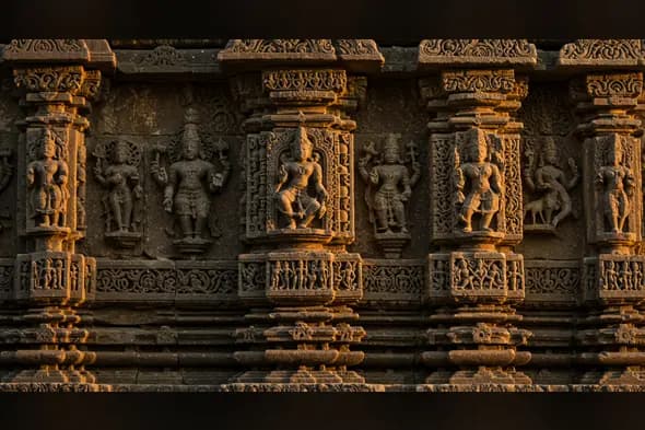 Ancient Temple Stone Carvings in Sunset Glow | Indian Heritage Texture by AIClips