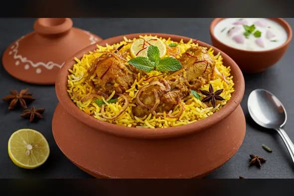 Clay Handi Chicken Biryani with Raita & Spices | Indian Traditional Food | AIClips